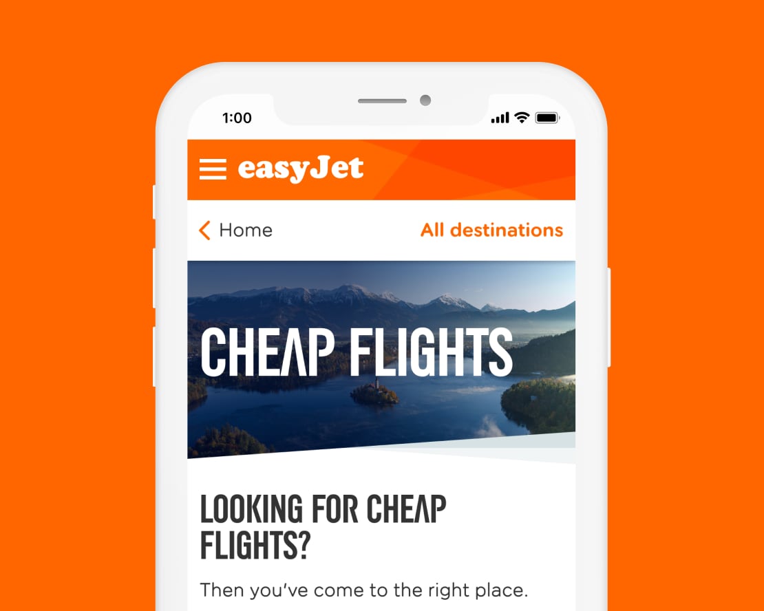 easyJet Cheap Flights web pages